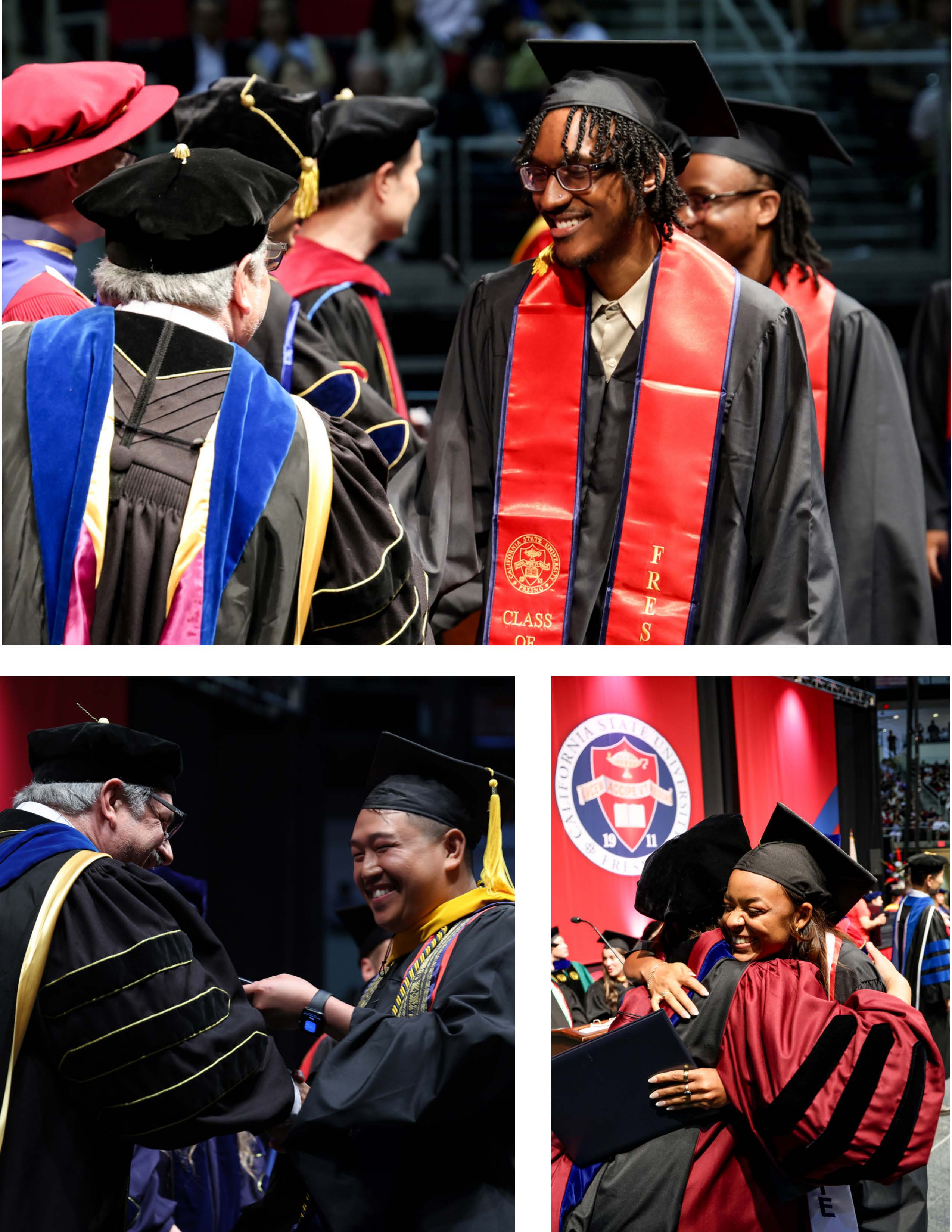 collage of CSM graduates crossing the commencement stage