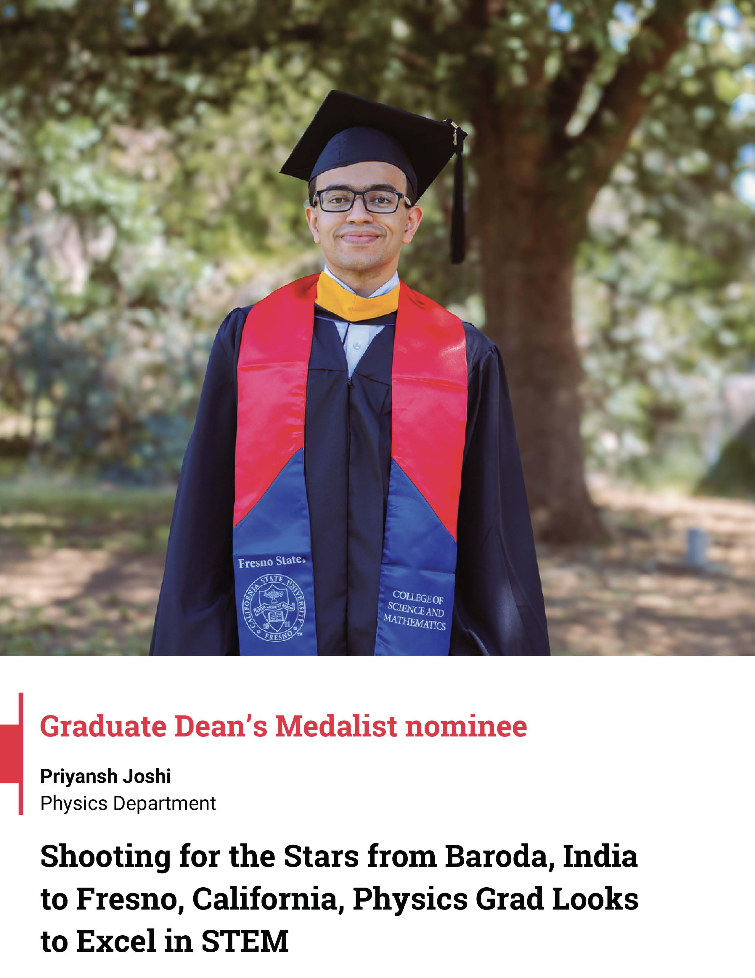 Graduate Dean's medalist nominee Priyansh Joshi