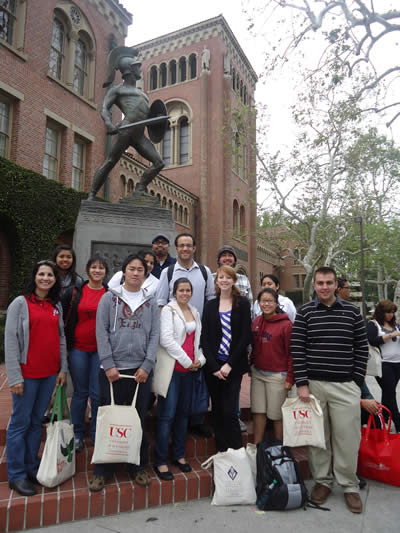 LSAMP students attending the California Forum for Diversitystudents attending conference at USC April 2011 pictured in front of Trojan statue