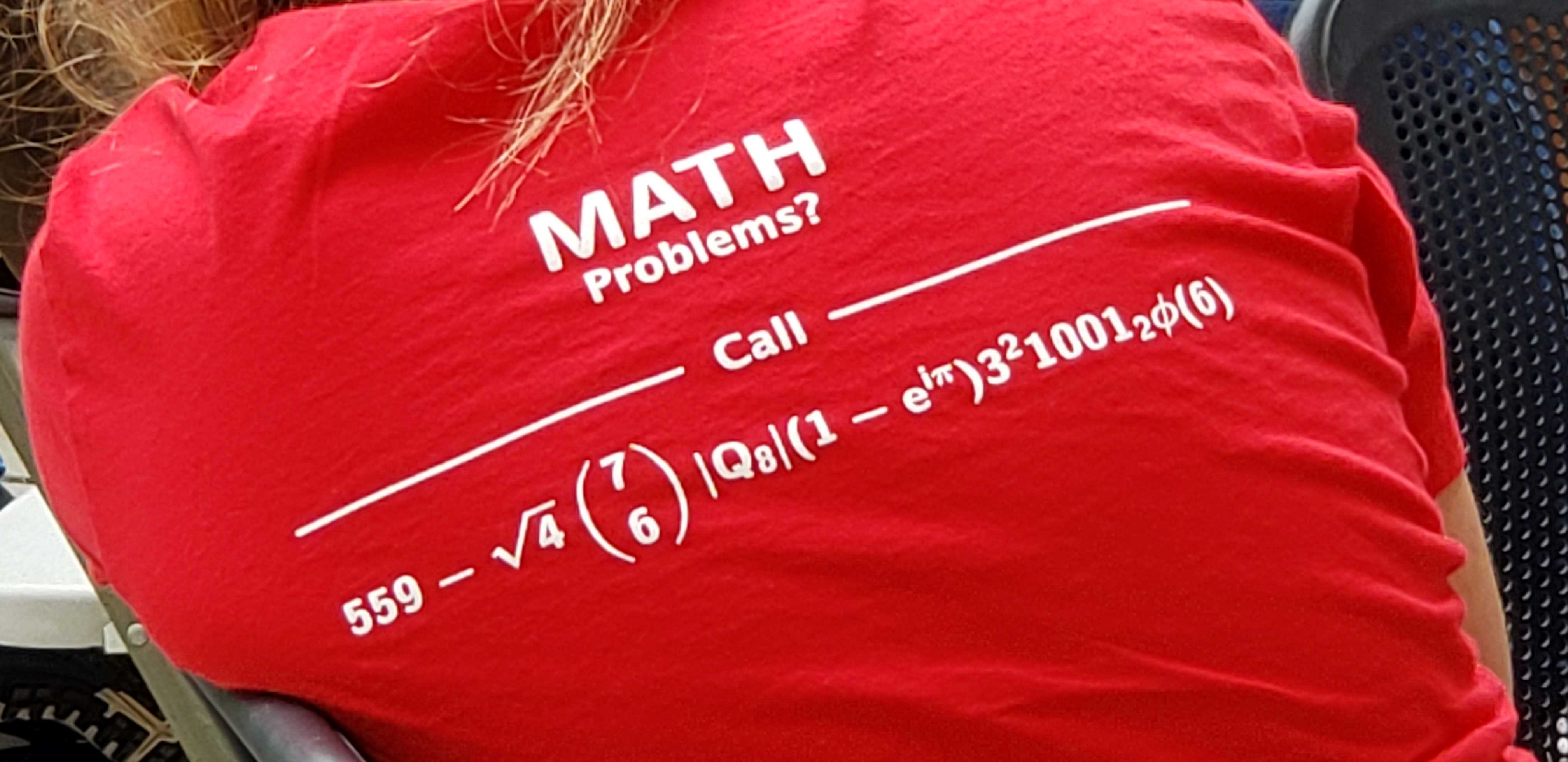 back of red math shirt