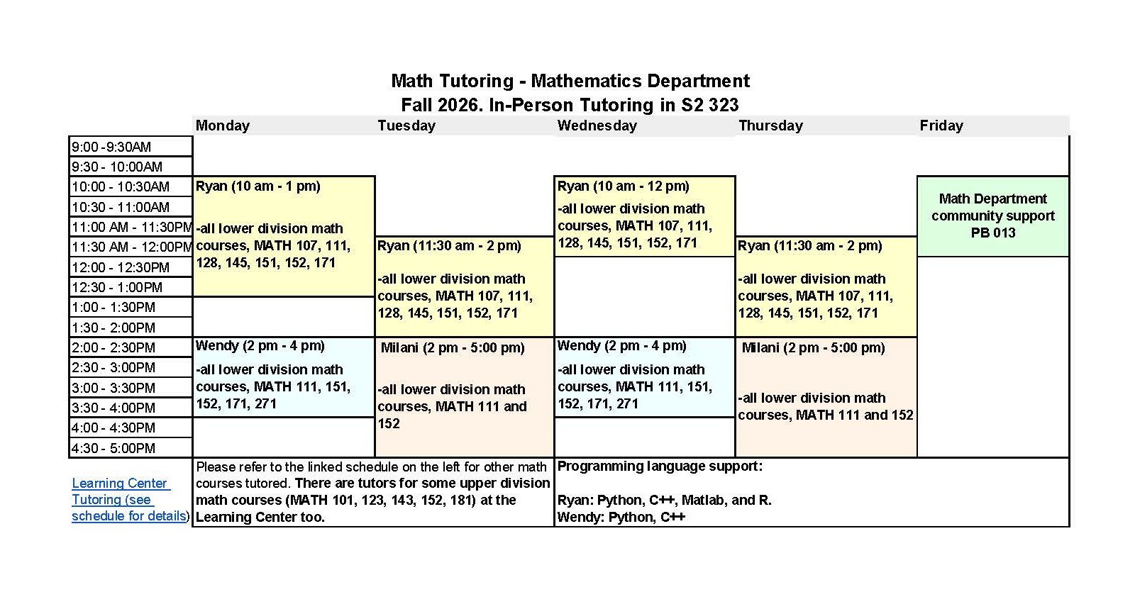 Fall 2026 Tutoring